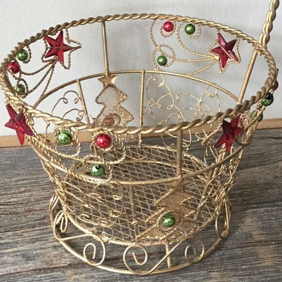 Christmas basket with handle classic gift Xmas - Picture 2 of 5